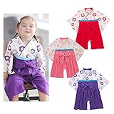 子供服 キッズ ベビー ロンパース 袴風 赤ちゃん カバーオール お食い初め ひな祭り 初節句 七五三 ギフト (レッド, 80cm)
