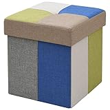 山善(YAMAZEN) リビング収納スツール 38×38cm パッチワーク LSPW-38(B/G) グリーンマルチ柄