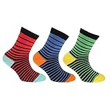 キッズ・子供・ジュニア ボーイズ コットンリッチ ストライプ柄ソックス アソートセット 靴下セット(3足組) 男の子 (EUR 23-26) (スカイブルー/イエロー/オレンジ)