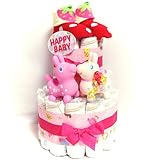 16095 おむつケーキ２段　女の子　ロディ水鉄砲＆ベビーソックス 即納オムツケーキ　出産祝い