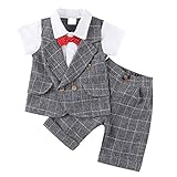 giminuo子供 フォーマルスーツ 男の子 タキシード 冠婚葬祭 おしゃれ 半袖 ベビー ボーイズ 上下セット (100, グレー)