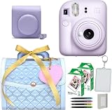 インスタントカメラ チェキ instax mini 12 ラッピングバニティBOXセット ケース＆フィルム＆ハメパチ＆アルバム＆デコペン (バニティBOX ブルー, ライラックパープル)