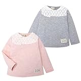 (グレー/90cm)ベビー服 女の子 Tシャツ 長袖 UZULAND ボーダー天竺 レース ワッペン 襟後ろゴム入り 女児 ベビー