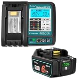 waitley マキタ 互換18V バッテリー 充電器セット 6.0Ah BL1860B デジタル％残量指示付き 全保護回路搭載 長寿命電池セル採用 DC18RC DC18RF DC18RDなど互換 製造物責任保険付 PSE認証済 12ヶ月メーカー保証付き BL1830 BL1840 BL1850 BL1890 対応 マキタ電動工具用電池 (18V/6.0Ah 1個 + 充電器 セット)