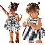 Hanyiベビー女の子スーツ幼児衣装ストライプバックレスドレスBrief カラー: ブルー