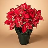 21 "レッドクリスマス人工PottedポインセチアPlant – Foil Wrapped Plant with 10 Blooms