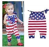 7月4日ロンパース – FranterdベビーストライプストラップロンパースwithタッセルKid Sleeveless PlaysuitジャンプスーツワンピースパンツOverall 24M レッド