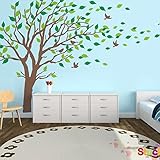 Brown and Green Tree Blowing in the wind Wall Decal Removable Vinyl Mural Wall Decals for Rooms deco