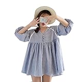 Spinas (スピナス) マタニティウェア ふんわりその姿に惚れ、バルーンスリーブフレアブラウス (ストライプ)