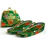 七五三 草履&巾着セット 5歳用 金襴織 緑地に流水桜ちらし