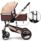 Umora 4輪畳めるベビーカー ハイシート ショックレス設計 四季通用 両対面式 1ヶ月~36ヶ月対象（金色）