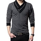 [ Make 2 Be ] スリム Vネック 長袖 半袖 Tシャツ カットソー ツートンカラー 綿100% スカーフ風 カジュアル シャツ MF01(02#Gray, 05.4XL)