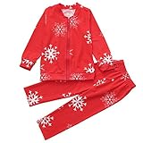 Hanyiファミリ服服装、Mommy Daddy &ベビーキッズレッドクリスマススノーフレークZipperフルコットン長袖Family Matchingクリスマスパジャマセット