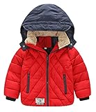 (トヨベイ)Toyobuy 厚手 子供 中綿 コート キッズ ブルゾン 女の子 ジャケット フード付き 男の子 防寒 レッド 110