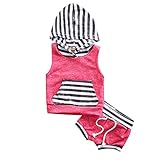 0－4歳　新生児　幼児　女の子　男の子　子供服　縞模様　ノースリーブ　シャツ+　ストライプ　プリント　ショートパンツ　上下二点セット　夏 (ローズ, 110)