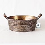 カルチベーター ブリキ アンティークブラウン 丸型耳付寄鉢籠 Ｌ 25.5cm