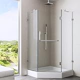 Vigo Piedmont 40 x 40-in。Frameless neo-angleシャワーエンクロージャwith .375-in。クリアガラスとつや消しニッケルハードウェア(シャワーベース付属）