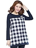 【MIKA&MAYA】 マタニティ 長袖 チュニック シャツ レディース チェック Tシャツ ロンT (M, ネイビー)