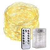 LEDライト イルミネーションライト PChero 10m LED100球 リモコン操作 単3電池 防水 ストリングスライト クリスマス ツリー 飾り 屋外 室内の飾り 安全＆省エネ (ウォームホワイ