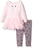 Nannette Baby Girls' 2 Piece Knit Tunic Mesh Skirt and Legging Pink 9 Months [並行輸入品]