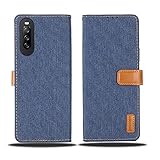 【Viesa】デニム ケース 手帳型 互換性 Xperia 10 IV/SO-52C/SOG07/A202SO 対応 SONY 手帳ケース（ダークブルー） デニム材料 カード収納ポケット スマホケース ソニー エクスペリア10iv xperia10iv BLUE