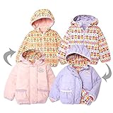 (ピンク/90cm)ベビー服 女の子 アウター フルジップ ジャケット リバーシブル 中綿 裏フリース 花柄 ワッペン フリル 女児 ベビー