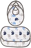 Bacati Elephants Muslin 4 Piece Set of Burpies or Bibs, Blue/Grey by Bacati