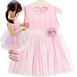 (ハニーブロッサム) HONEY BLOSSOM ベビー ＆ ガールズ 【 ふんわり チュール ＆ コットン ワンピース 】 可愛い コサージュ 付き 子供服 お出掛け フォーマル ワンピ 1歳 から