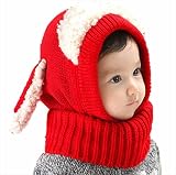 (ボナスティモーロ) Buona stimolo 赤ちゃん ニット帽 モコモコ 子羊ちゃん 首まで スッポリ 暖か かわいい ベビー 子ども 用 (02:レッド)