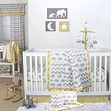 Grey Elephant and Chevron Patchwork 5 Piece Crib Bedding Set with Yellow Trim by The Peanut Shell