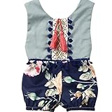 Tonsee ノースリーブ ロンパース キッズ 可愛い ジャンプスーツ 花柄 柔らかい ベビー服 (60)