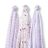 SwaddleDesigns SwaddleLite, Set of 3 Marquisette Swaddle Blankets, Premium Cotton Muslin, Lavender L