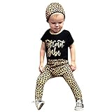 AmazingDeal 子供服 男の子 女の子 短袖 快適 春秋 夏装 スポーツ風 上装下装2点綿製品 トップス Ｔシャツ＋ヒョウ柄ロングパンツ 衣装 (100（12~24ヵ月）)