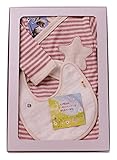 yuga☆【箱入り】「ボーダー・ロンパース 80cm + 今治スタイ 2点セット ピンク」 オーガニックコットン100% 天然染め ベビー 服 子ども服 キッズ 女の子 男の子 兼用 ボディ カバーオ