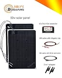 Boguang 100W ソーラーパネルキット: 2枚 50W 単結晶 ソーラーパネル + 10A ソーラーチャージャーコントローラー + 3M MC4コネクター付+1 ペアバッテリーワニ口クリップ 