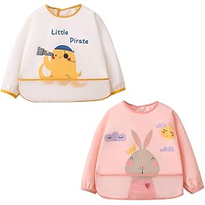 【 2枚セット 】MINGYI お食事エプロン 食事用エプロン ベビー 長袖 マジック式 【日本Amazon倉庫配送】子…