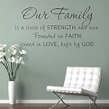 GECKOO Religiousステッカー – Our Family Is A円の強度とLove ' – Christian壁引用ウェディングデコレーション 29"hx57"w ブラウン AAA-01