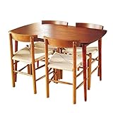 【5点セット】木製ダイニングテーブル120cm幅 X シェーカーチェア デザイナーズ　リプロダクト　5点セット　ブラウン