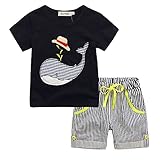 (プタス)Putars ベイビー服 子供服 上下セット 男の子 Tシャツ 半袖 縞模様 鯨柄 可愛い オシャレ スポーツ 運動会 通園 旅行 記念日 プレゼント 2-7歳