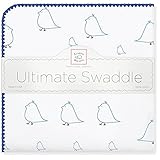 SwaddleDesigns Ultimate Swaddle Blanket, Made in USA, Premium Cotton Flannel, Bright Blue Mama and B