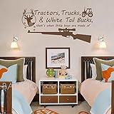 Battoo Tractors , TrucksホワイトテールBucks – Little Boys Are Made of – 鹿トラック男の子狩猟壁デカール子供壁デカールビニールアート – 保育園