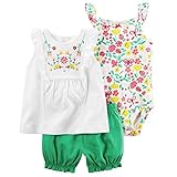 カーターズ Carter's 女の子用白メキシカンフラワー刺繍ノースリーブチュニック豪華上下3点セット (9months(67-72cm)) [並行輸入品]
