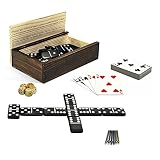 Cribbage, Double 6 Dominoes, Cards, Wooden Dice, 10-in-1 Game Combination Set in a Wooden Box with S