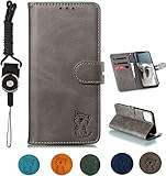 Galaxy A41 SC-41A/SCV48 ケース手帳型 SC-41Aケース SCV48 ケース ギャラクシーa41ケース 猫柄 ネックストラップ付 かわいい 猫柄 ねこ ストラップホール付き 薄い 軽い スタンド機能 手帳型ケース ギャラクシーa41 docomoSC-41A/SCV48スマホケース カバー (Galaxy A41（SC-41A SCV48, グレー)