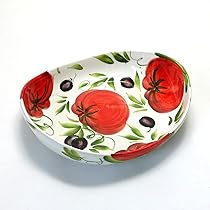 赤と青の装飾陶器ボウル キリムスタイル / トルコ製ボウル(手描きキュタフヤ陶器