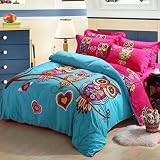 Crazy Mall Cute Owl Love Bedding Owl Bedding for Girls Queen Size Duvet Cover Set 100% Cotton (Queen
