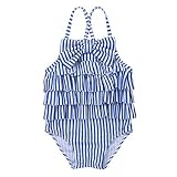 (ティアオバグ) TiaoBug 子供水着 ワンピース ガールズ ベビー水着 ストラップ 水泳 紫外線対策 スクール水着 水陸両用 夏海水浴 ジュニア ハンギング ネック ブルー＆ホワイト 75