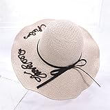 Hatrita-J 英語のアルファベット夏売れ刺繍大ひさし麦わら女リゾート手作り波ながらストロー帽日除け砂浜帽,b