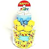 a17 おむつケーキ２段　男女共用ピカチュウのスタイ＆ベビーソックス　ポケモンキャラクター　男の子女の子　　ポケットモンスターオムツケーキ出産祝い