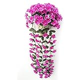 pumpumly吊り壁人工フェイクシルクバイオレットOrchid Flower Rattanプラントバスケット飾りレッド M パープル 1028247Q94I160